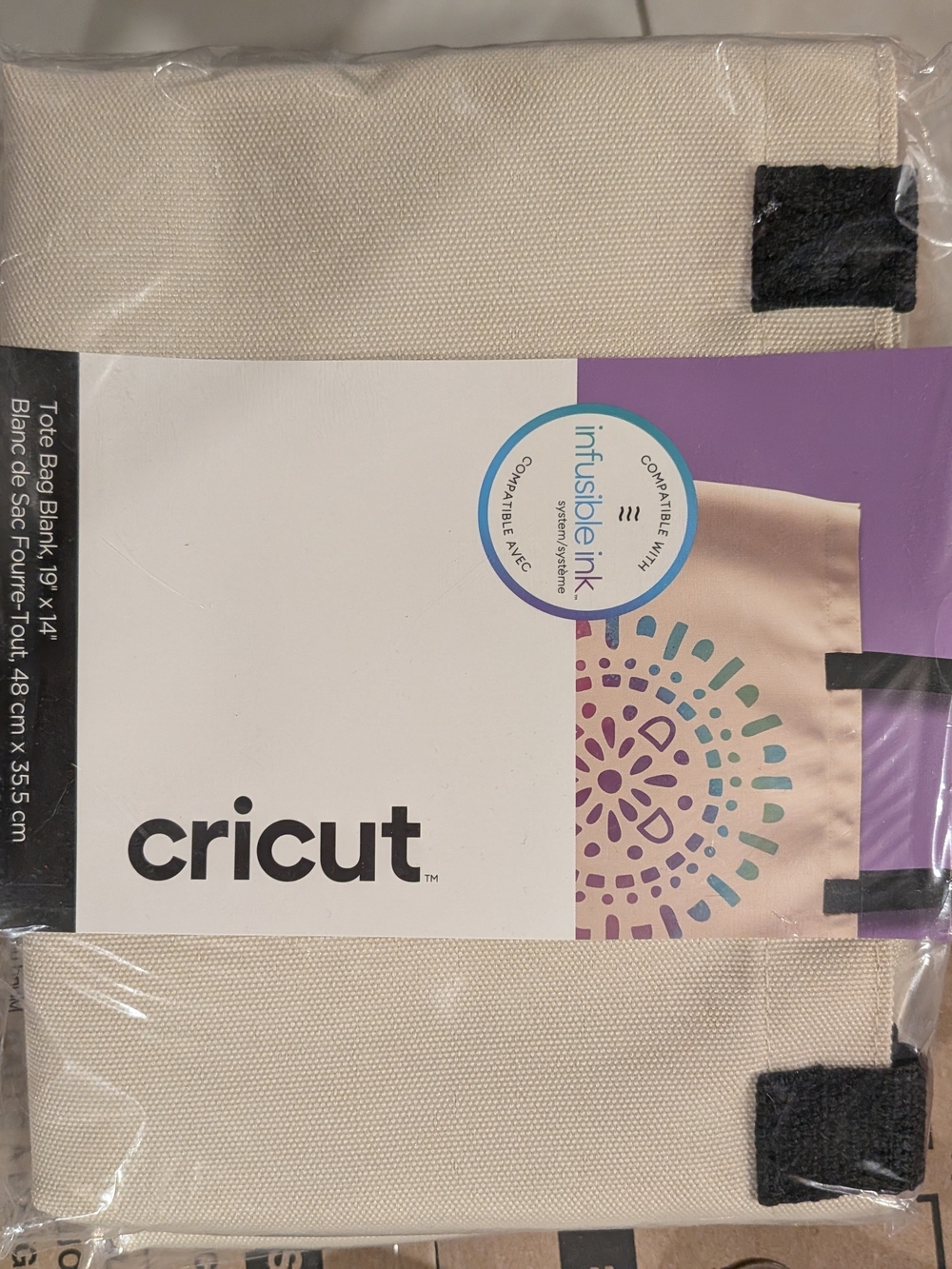 Cricut Beige & Black Canvas Tote Bag Blank - 19" x 14" - NIP! NEVER USED!